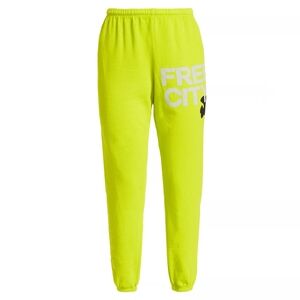 FREE CITY Cotton Logo Sweatpants $168 Large Glow Yellow New